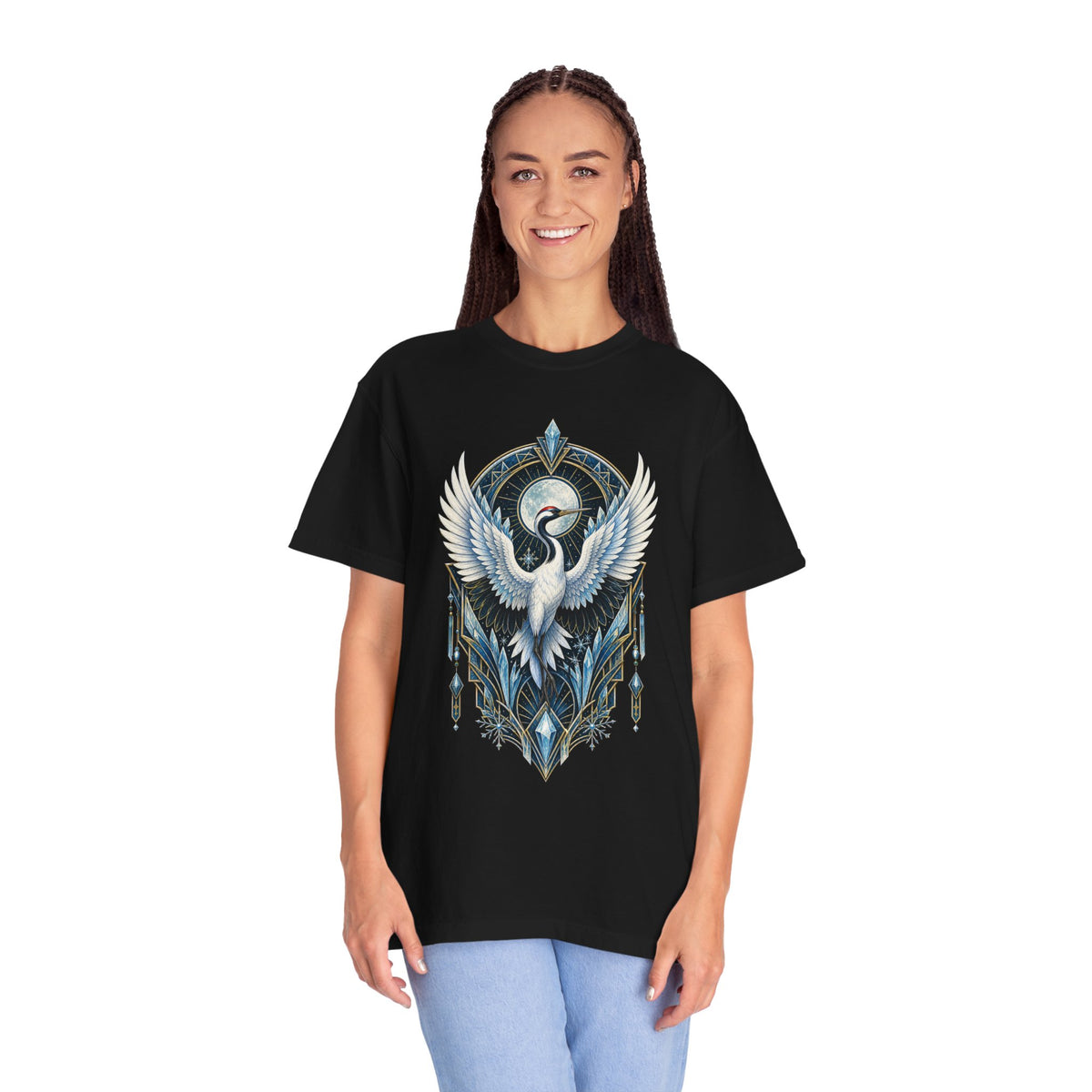Art Deco Snow Crane Graphic T-Shirt