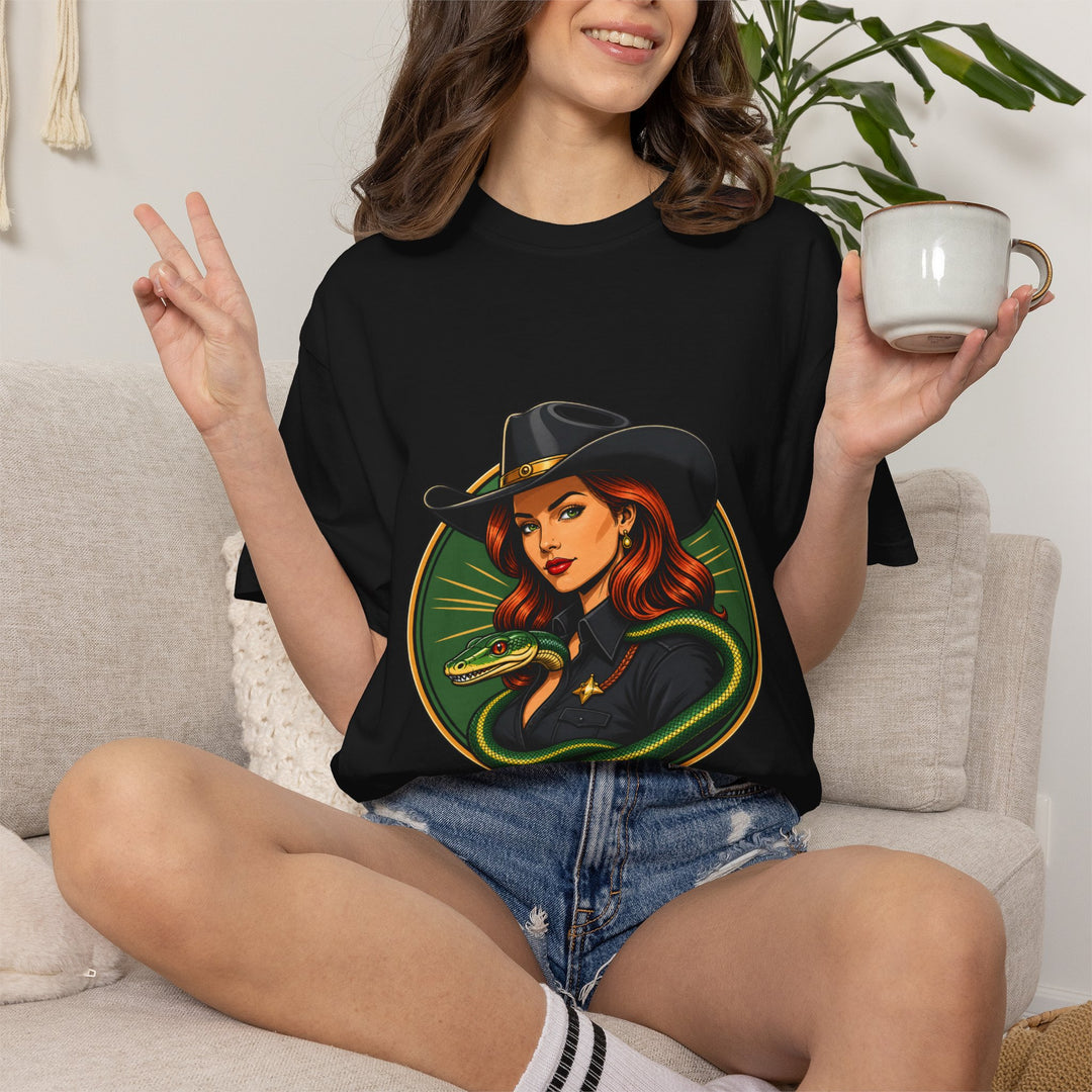 Western Snake Cowgirl Emblem T-Shirt Graphic