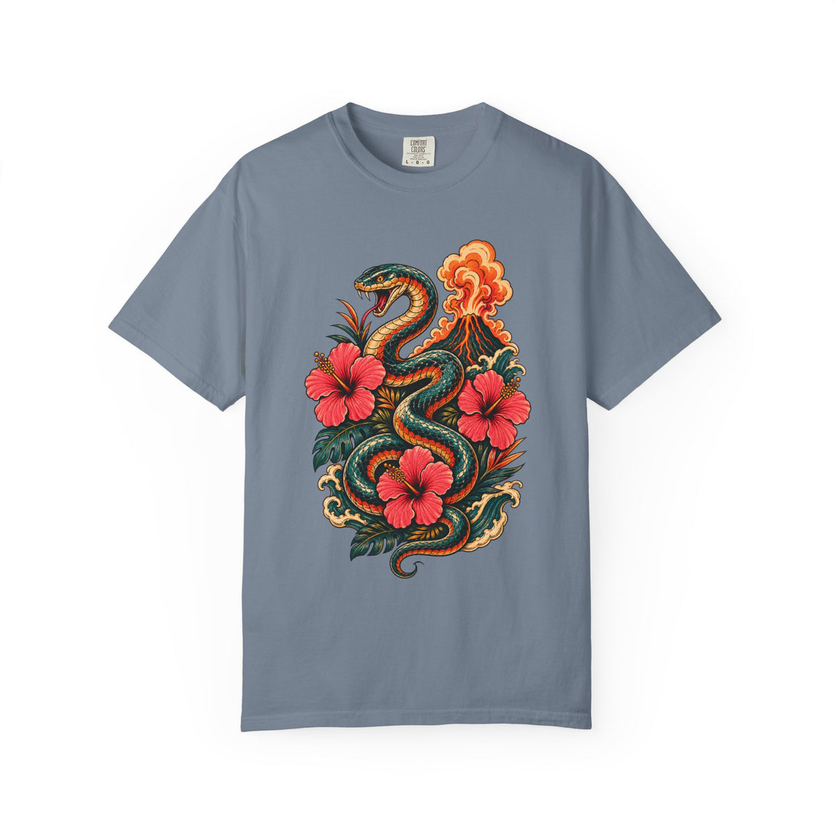 Postcard Hibiscus Volcano Serpent T-Shirt Graphic