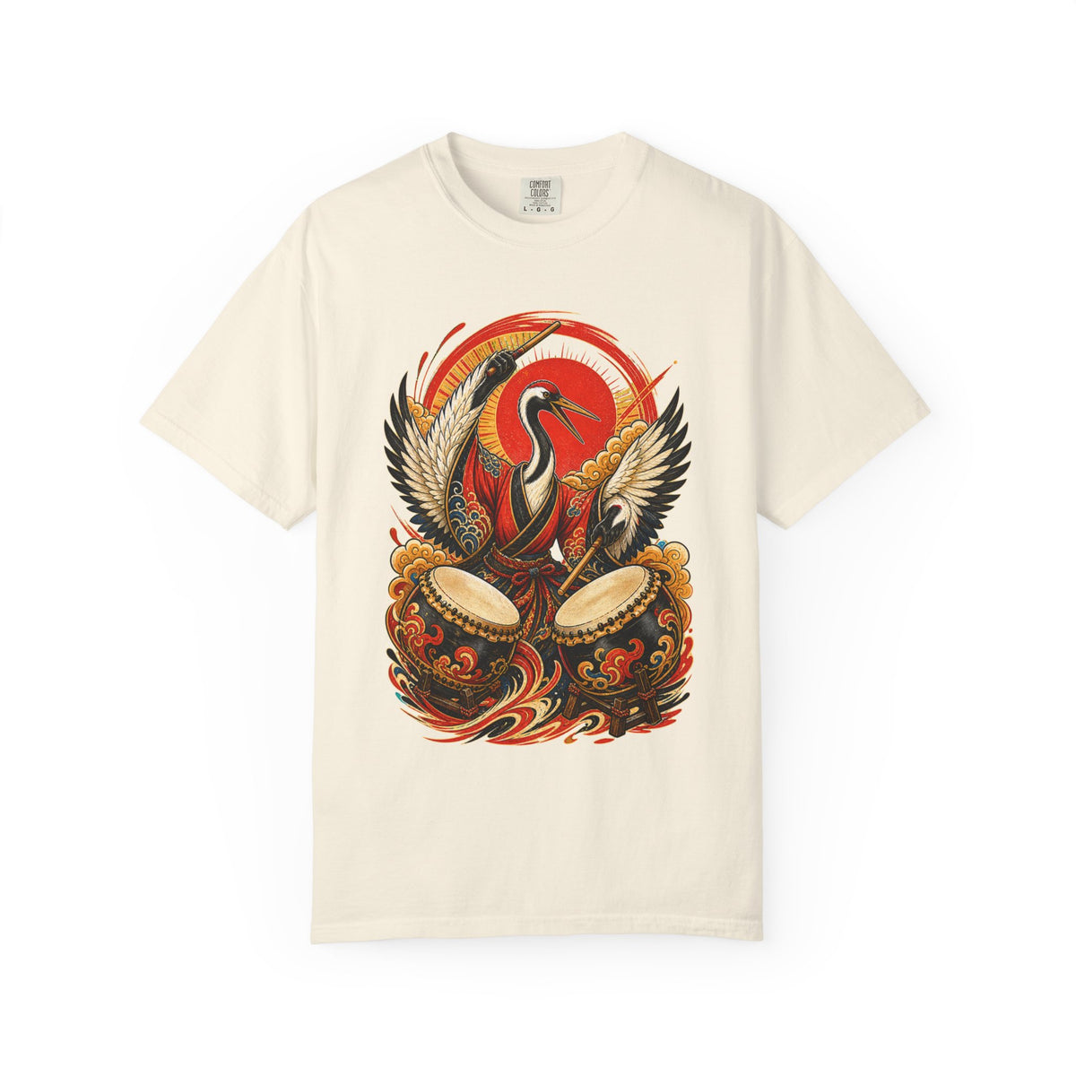 Red Sun Crane Drummer Graphic Tee