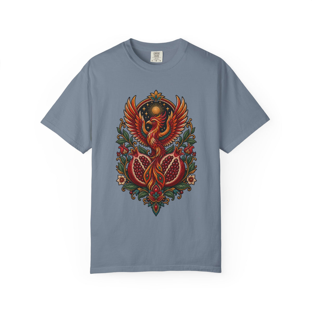 Embroidered Pomegranate Phoenix T-Shirt Graphic