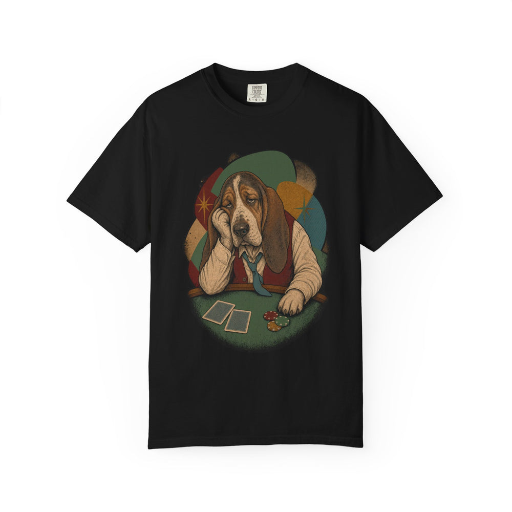 Basset Hound Bad Beat graphic on a Black tee