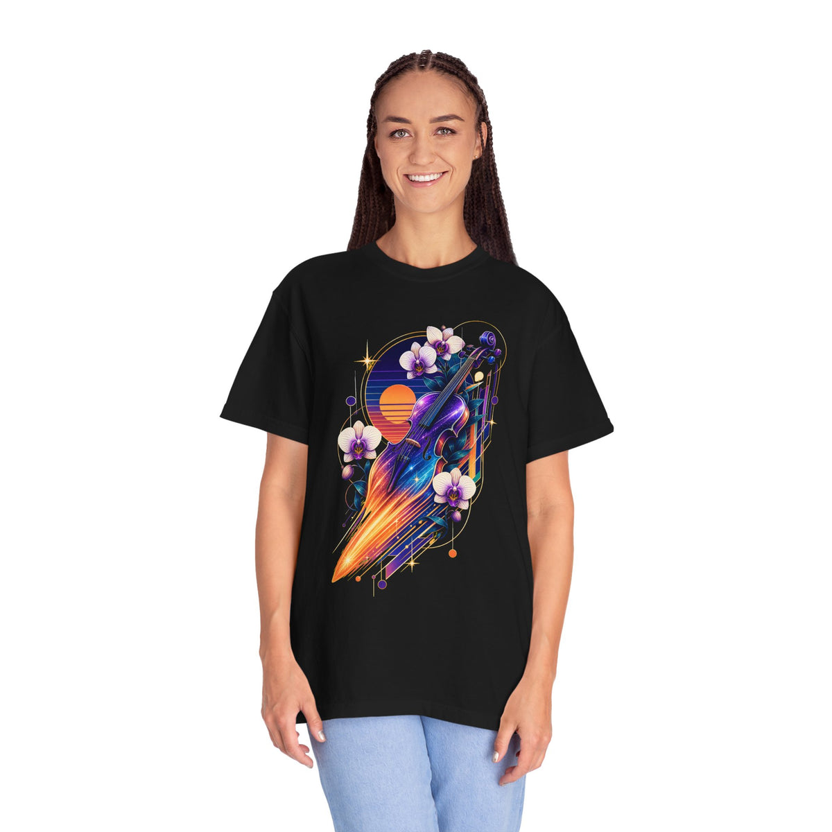 Vaporwave Meteor Violin Orchid T-Shirt Graphic