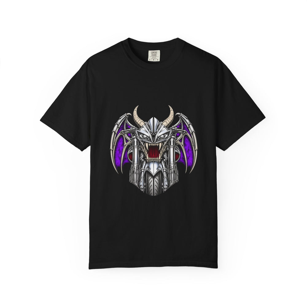 Chrome Chimera Gothic Motorcycle Graphic Tee graphic on a Black tee
