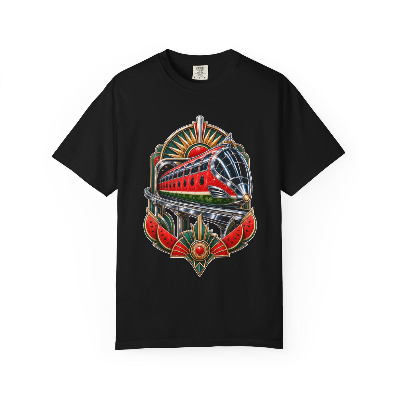 Chrome Art Deco Watermelon Monorail T-Shirt Graphic