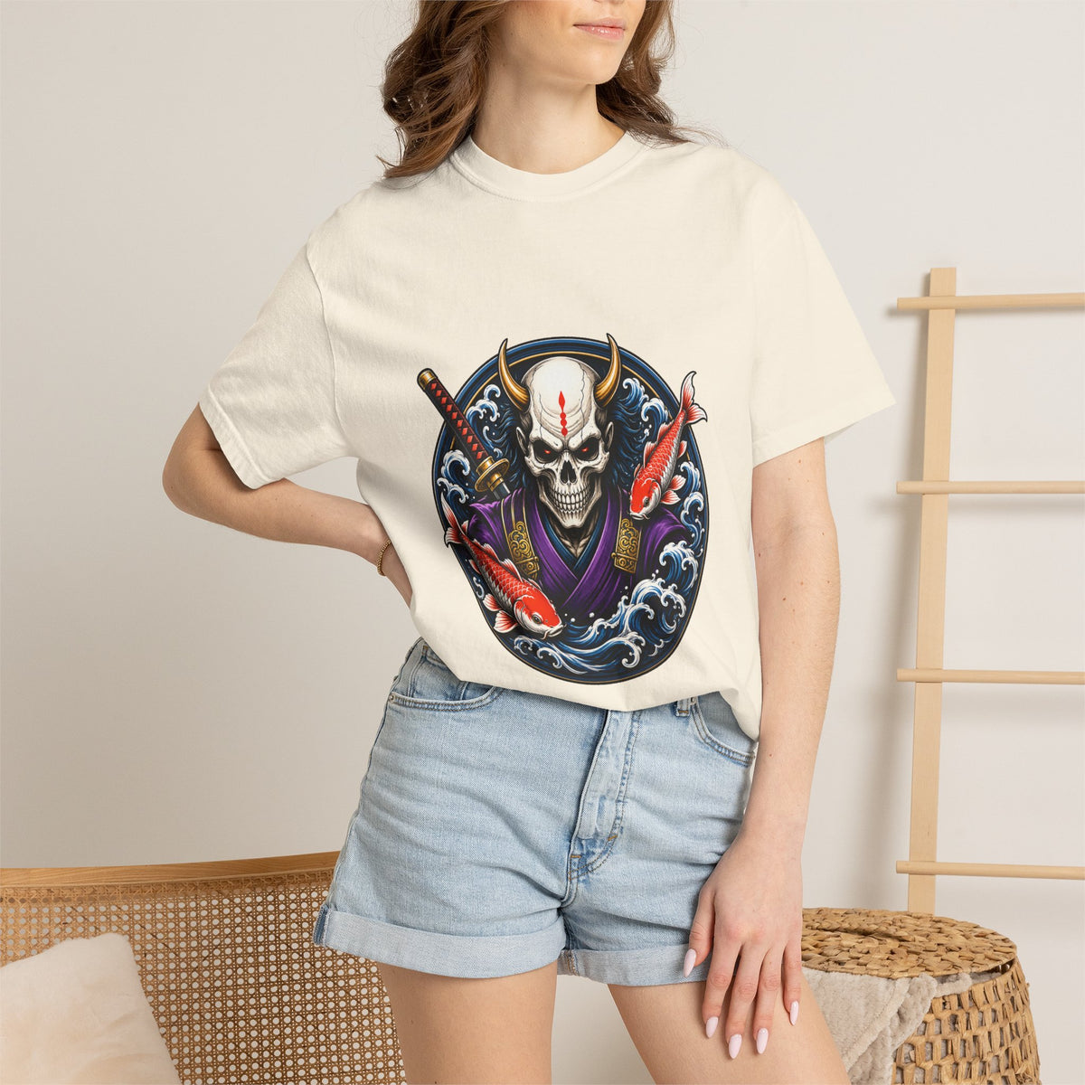 Horned Skull Koi Crest T-Shirt Graphic