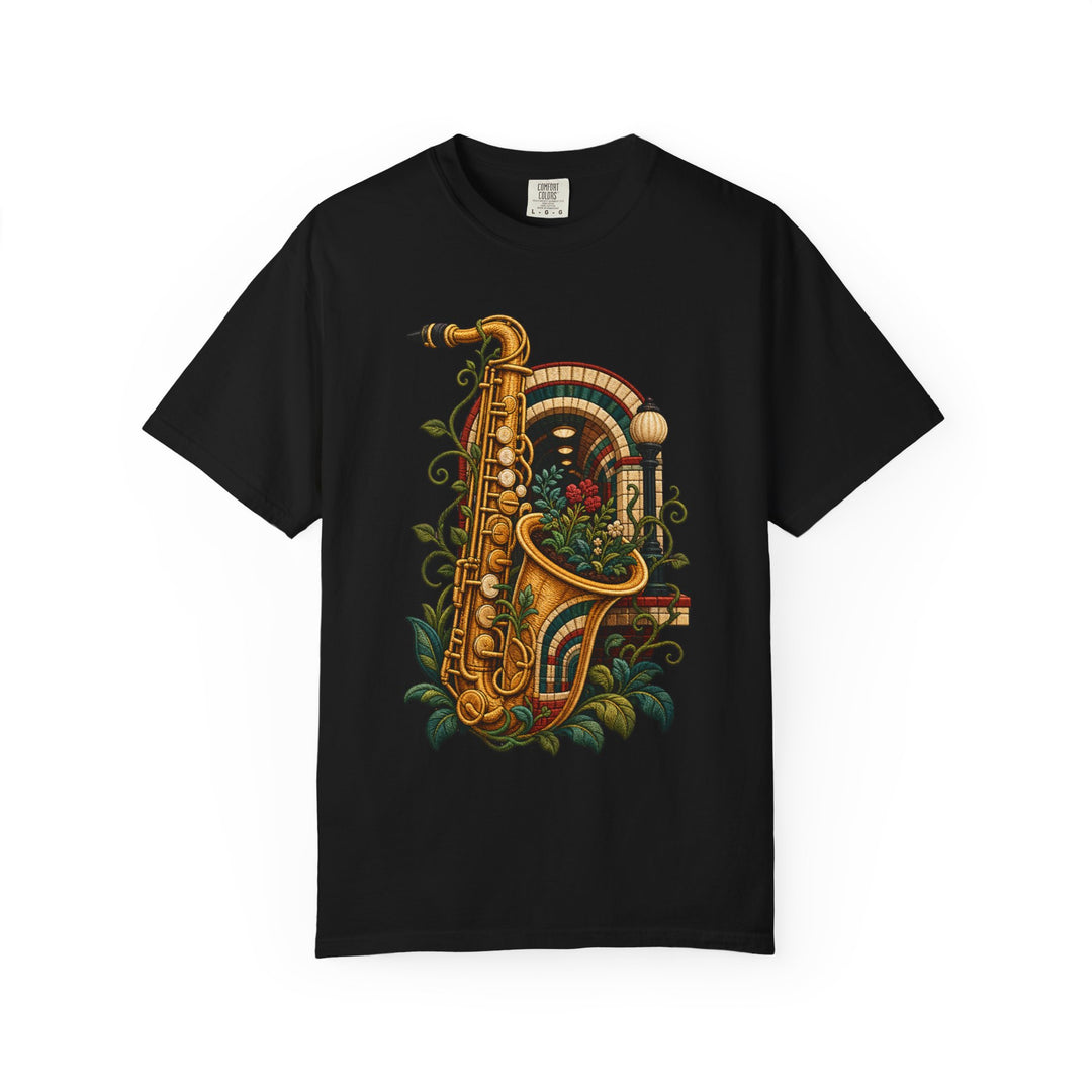 Embroidered Subway Garden Saxophone T-Shirt Graphic