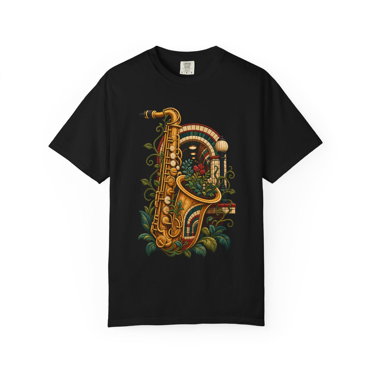 Embroidered Subway Garden Saxophone T-Shirt Graphic