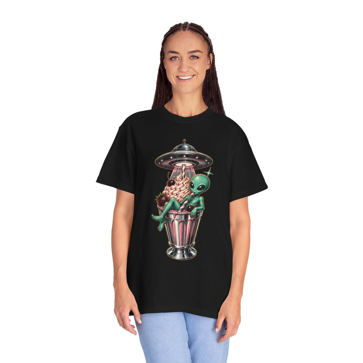 Alien Diner Milkshake Retro T-Shirt Graphic