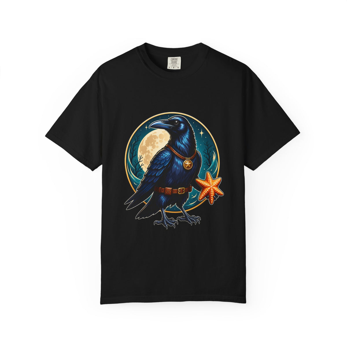Moonlit Raven Starfish Crest T-Shirt Graphic