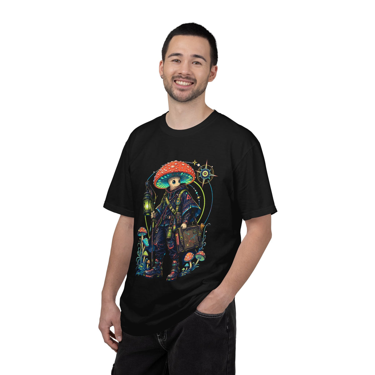 Neon Mushroom Surveyor Retro T-Shirt Graphic