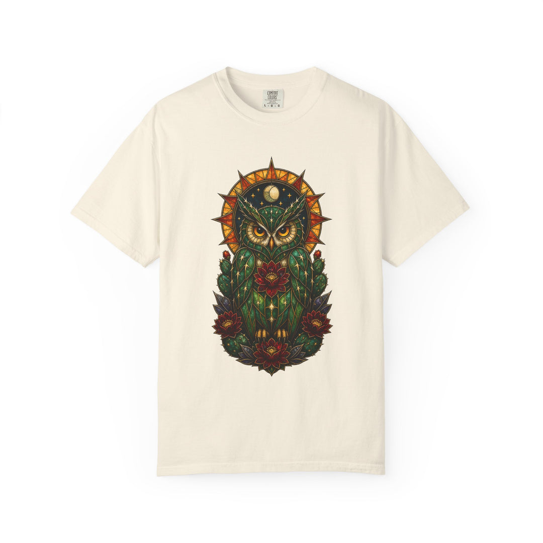 Stained Glass Cactus Owl Graphic Tee