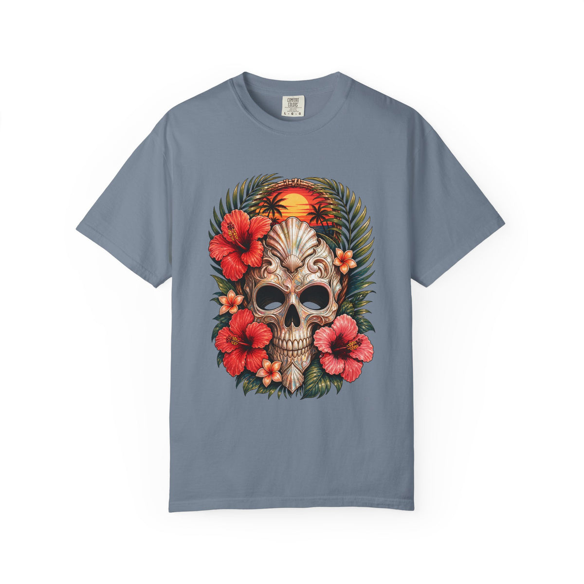 Tropical Hibiscus Skull Graphic T-Shirt