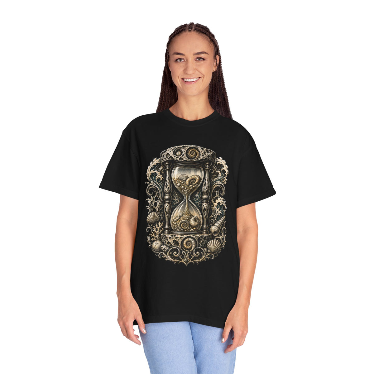 Blackwork Beach Fossil Hourglass T-Shirt Graphic