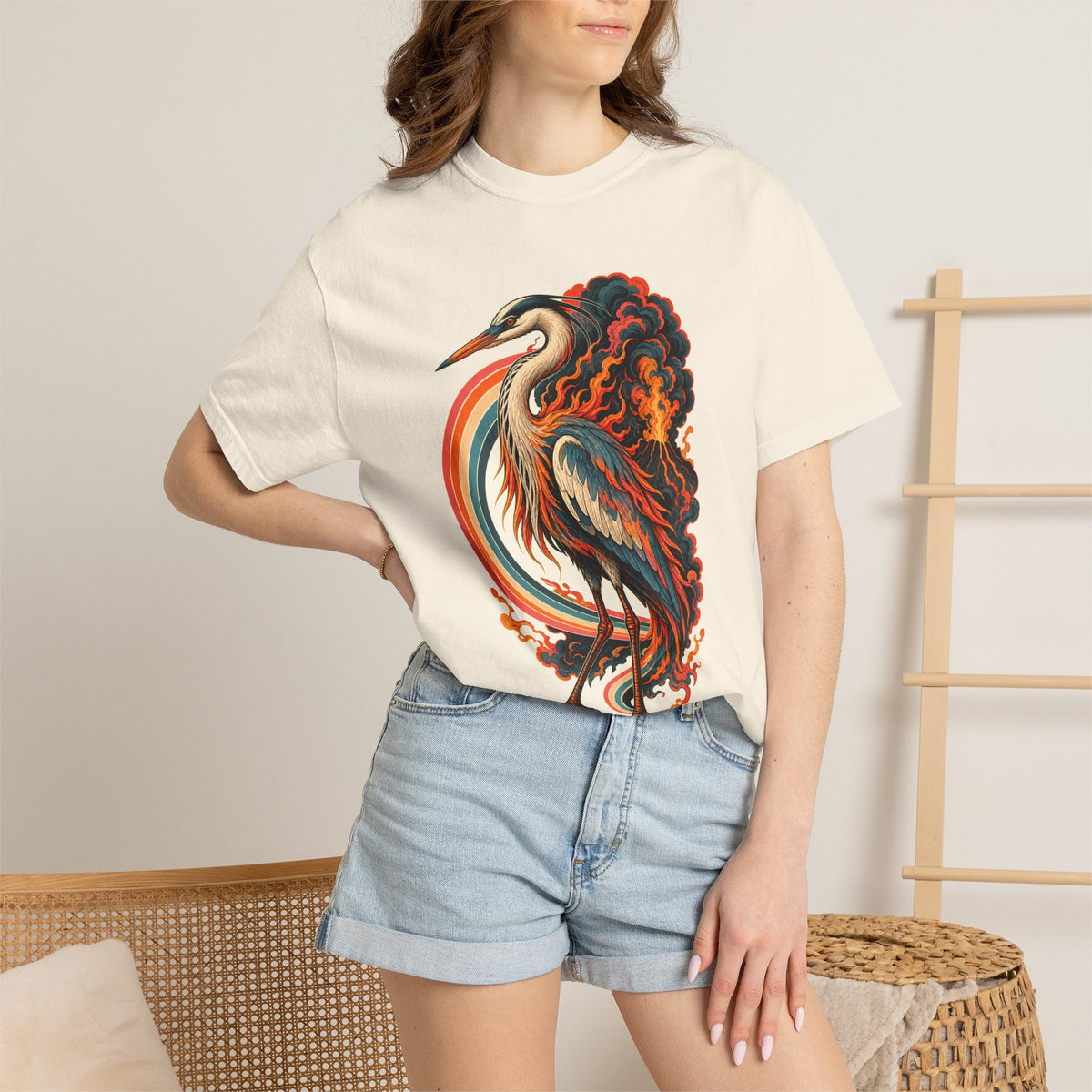 Deck-Stripe Volcano Heron Graphic Tee
