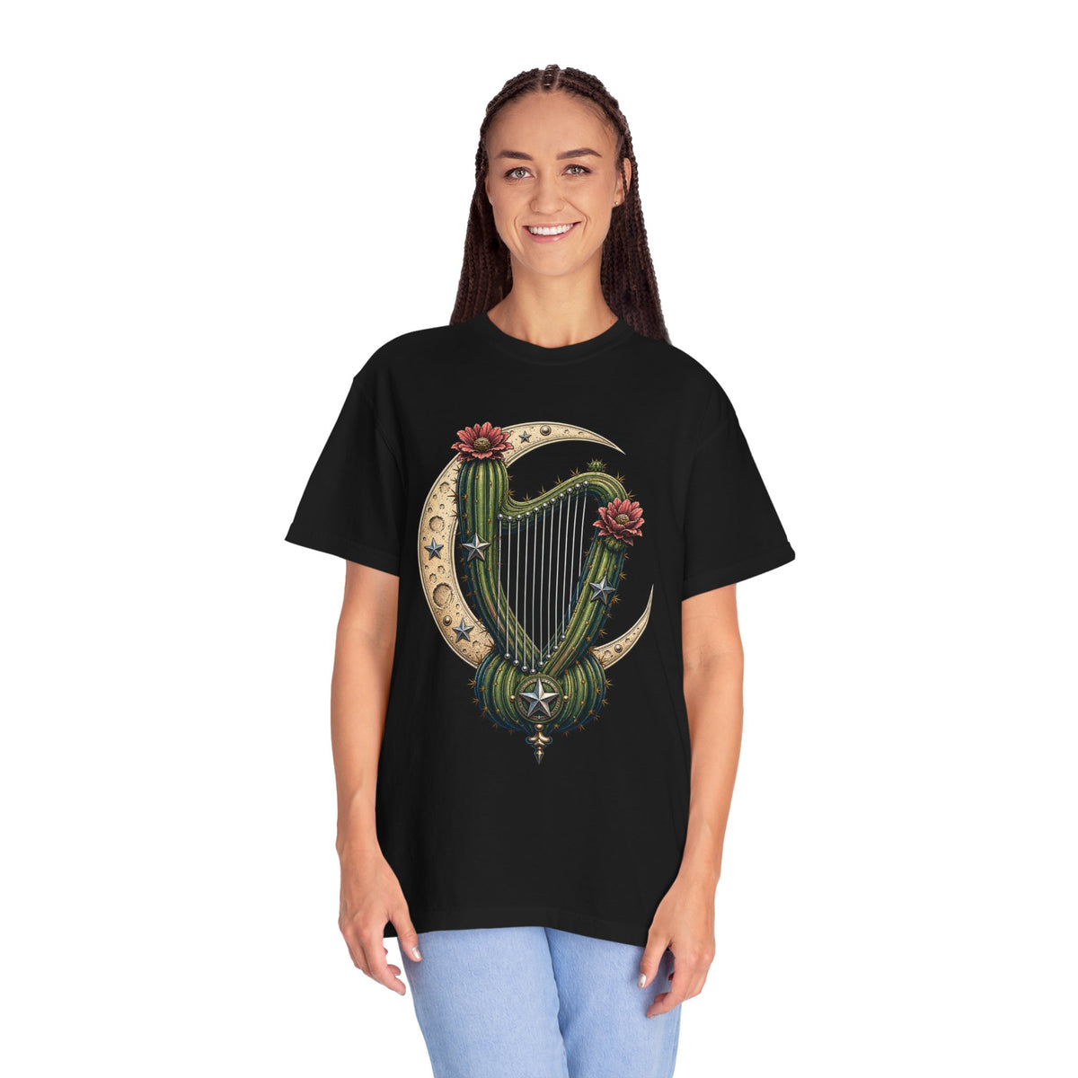 Western Moon Cactus Harp T-Shirt Graphic