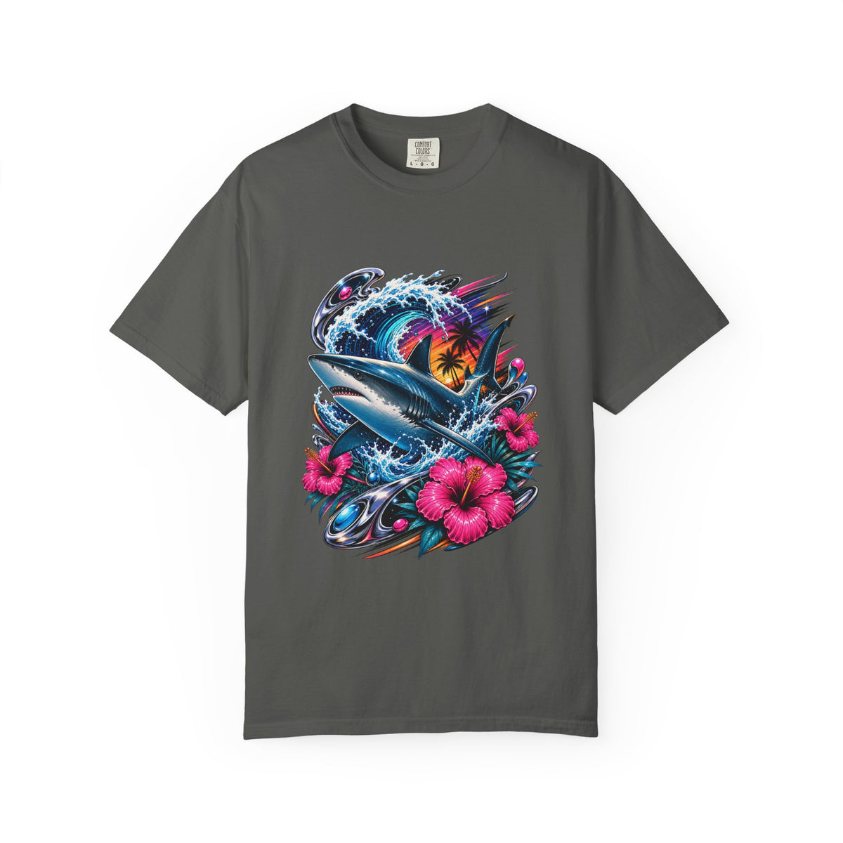 Y2K Surf Hibiscus Shark T-Shirt Graphic