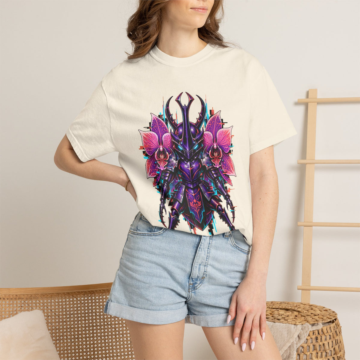 Glitch Orchid Samurai Beetle T-Shirt Graphic