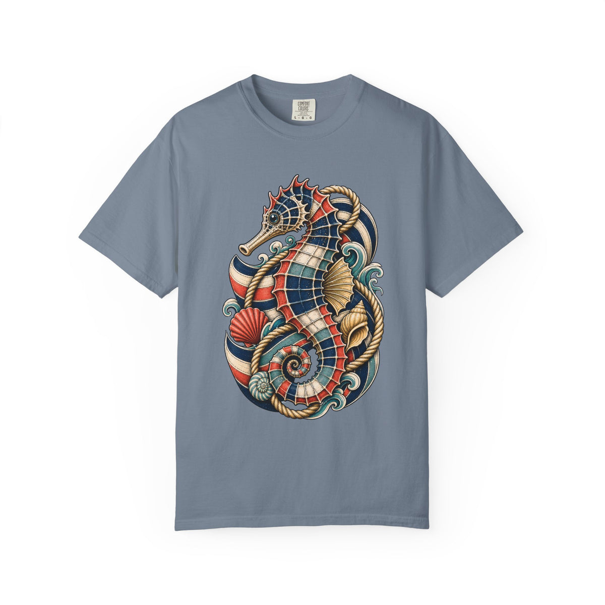 Nautical Deck-Stripe Seahorse Graphic Tee