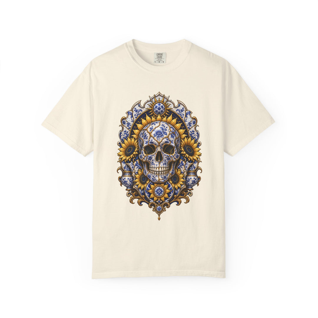 Kintsugi Sunflower Skull Relic T-Shirt Graphic