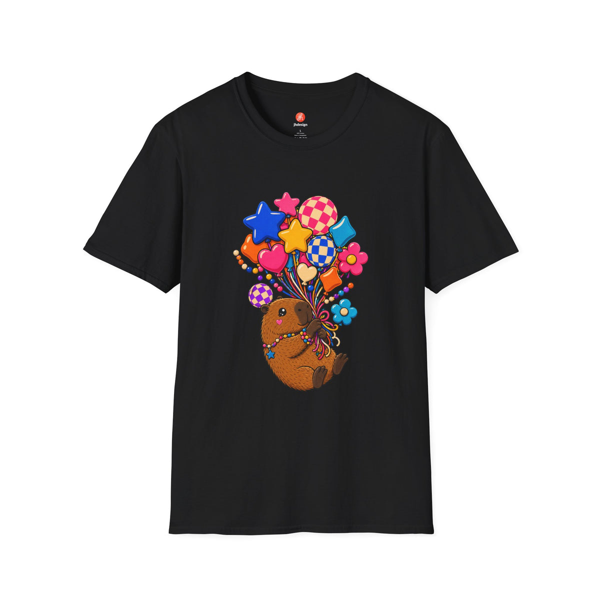 Cute Guinea Pig Holding Colorful Balloons T-Shirt — Whimsical Animal Graphic Tee
