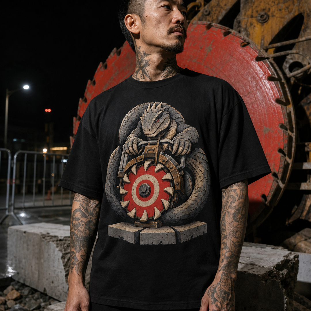Basilisk Road Crew Brutalist Mythic Industrial Graphic Tee