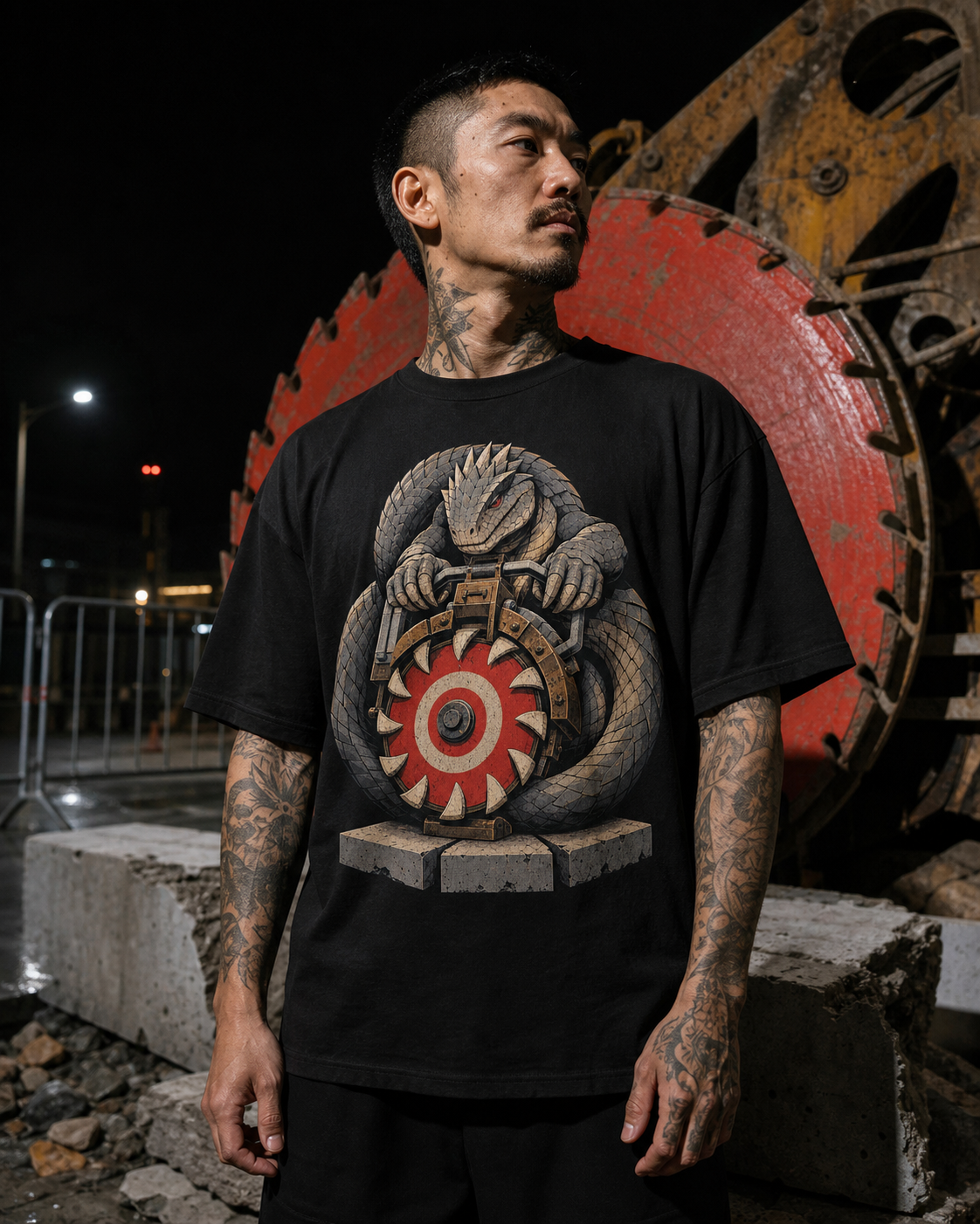 Basilisk Road Crew worn on a Black tee in the Drop 7 - Mythic Night Shift campaign