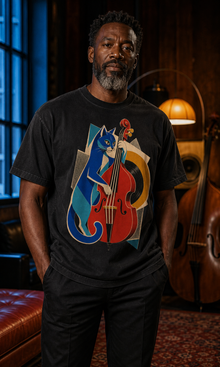 Black Bombay Upright Bass Hard-Bop Collage Graphic Tee