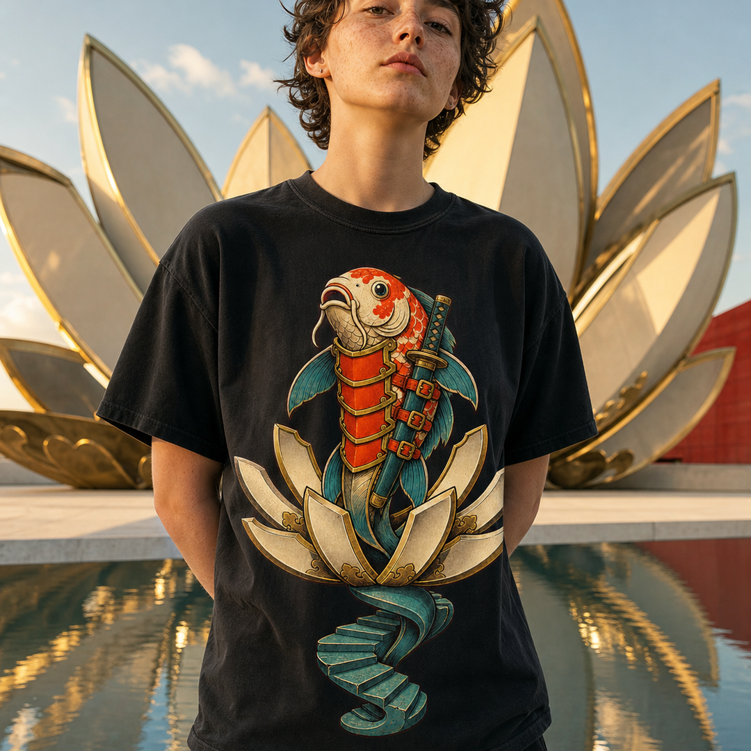 Blade Lotus Ascendant Surrealist Koi Samurai Graphic Tee