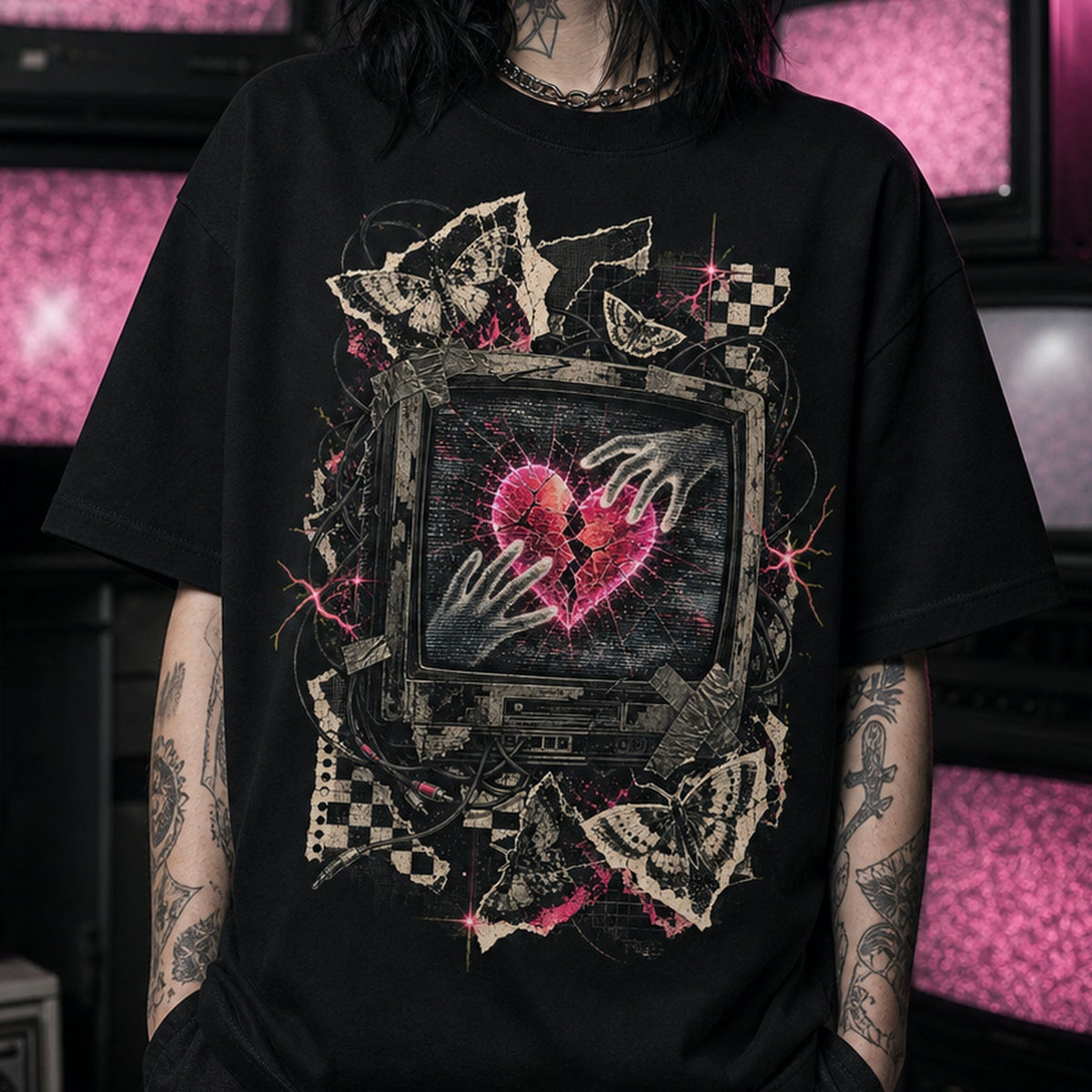Broken Screen Valentine Heavy Oversized Emo Tee
