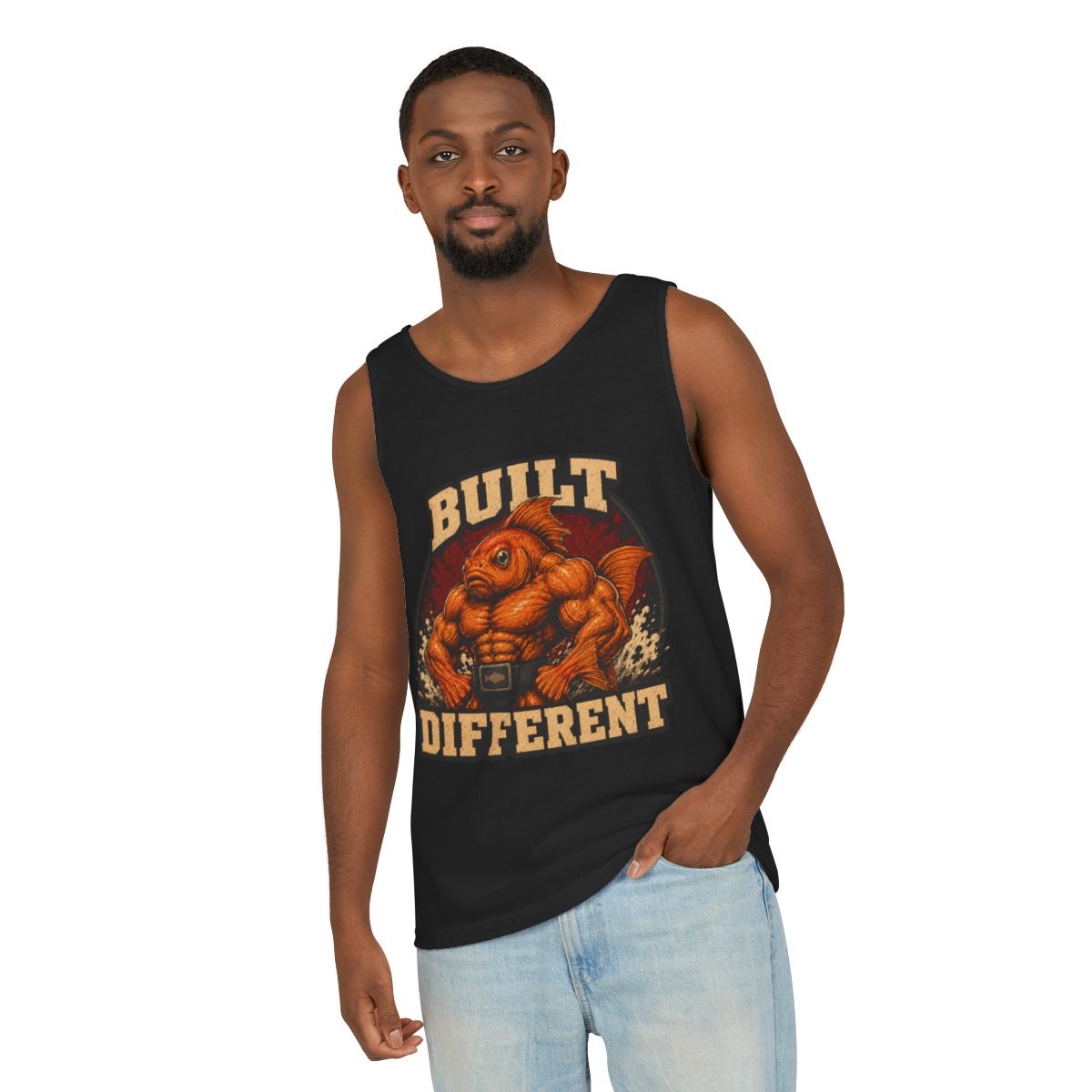 Built Different Buff Goldfish Black Workout Tank