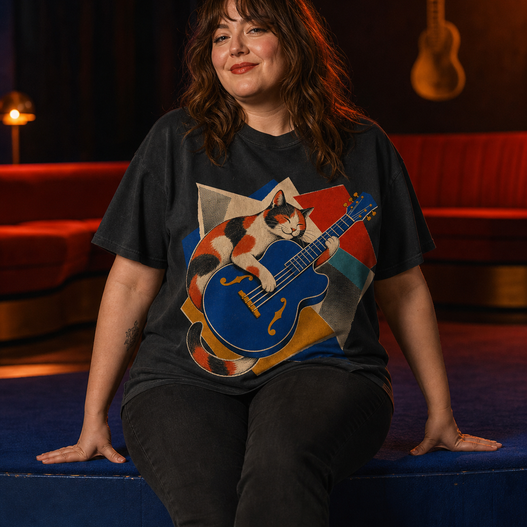 Calico Cat Jazz Guitar Hard-Bop Collage Graphic Tee