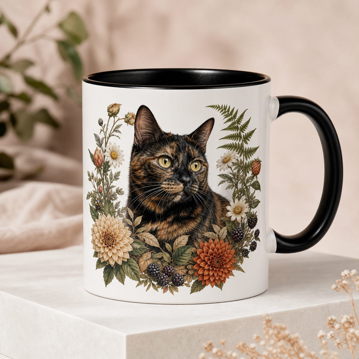 Custom Cat Botanical Bloom Portrait Mug example artwork