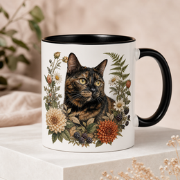 Custom cat portrait botanical mug product hero image