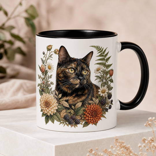 Custom Cat Botanical Bloom Portrait Mug