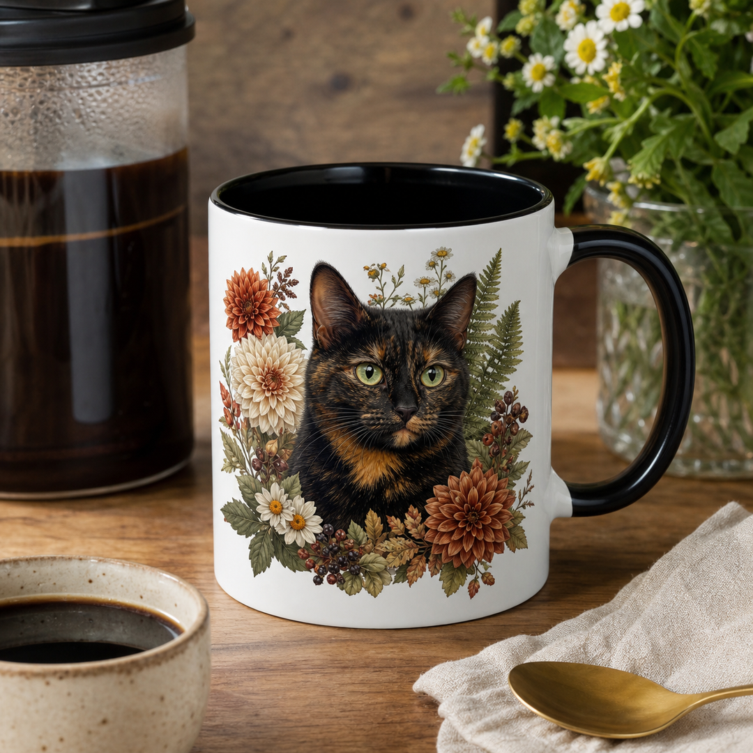 Custom Cat Botanical Bloom Portrait Mug