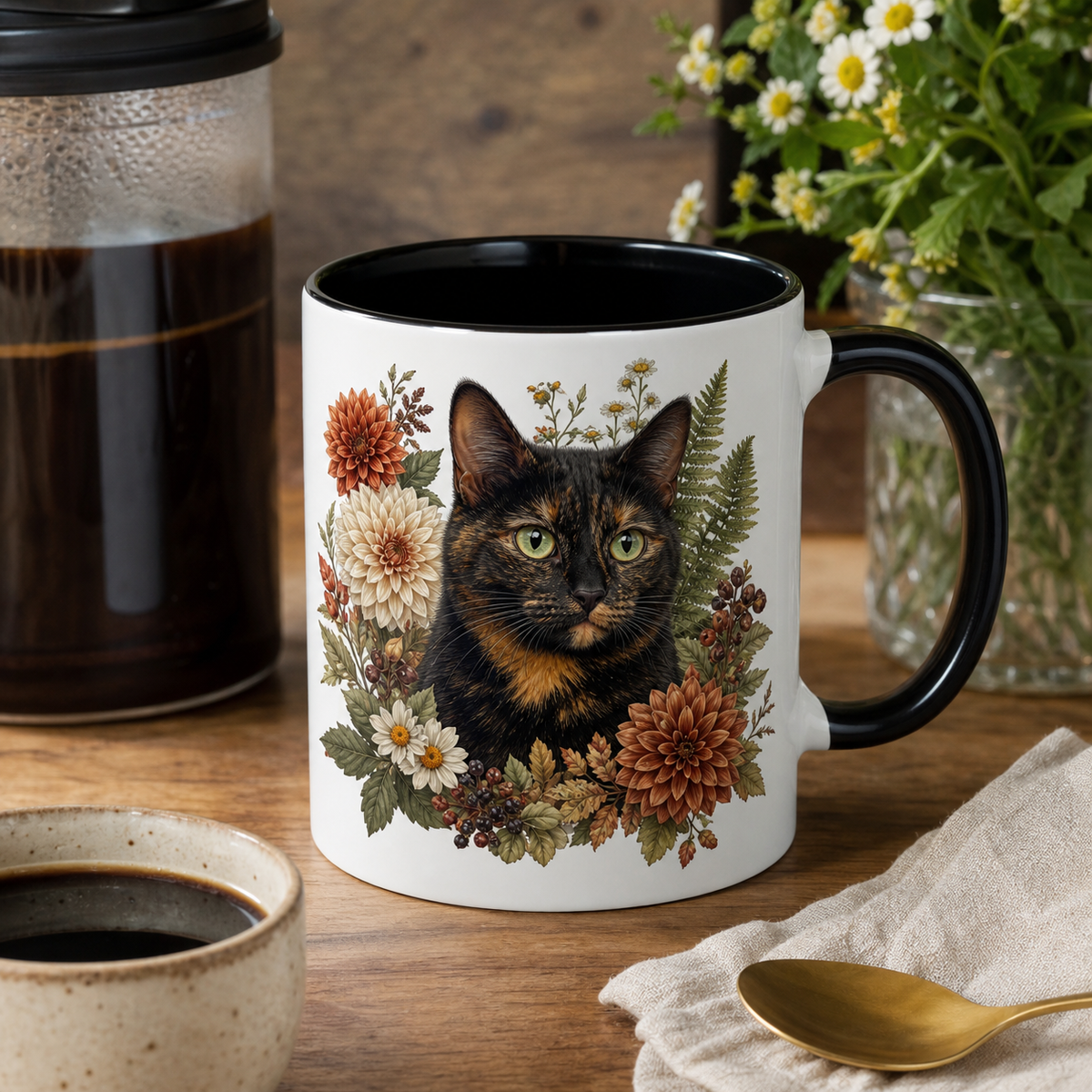 Custom Cat Botanical Bloom Portrait Mug