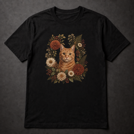 Custom Cat Botanical Bloom Portrait T-Shirt