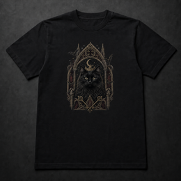 Custom cat Gothic Cathedral portrait T-shirt with realistic standard full-front print scale