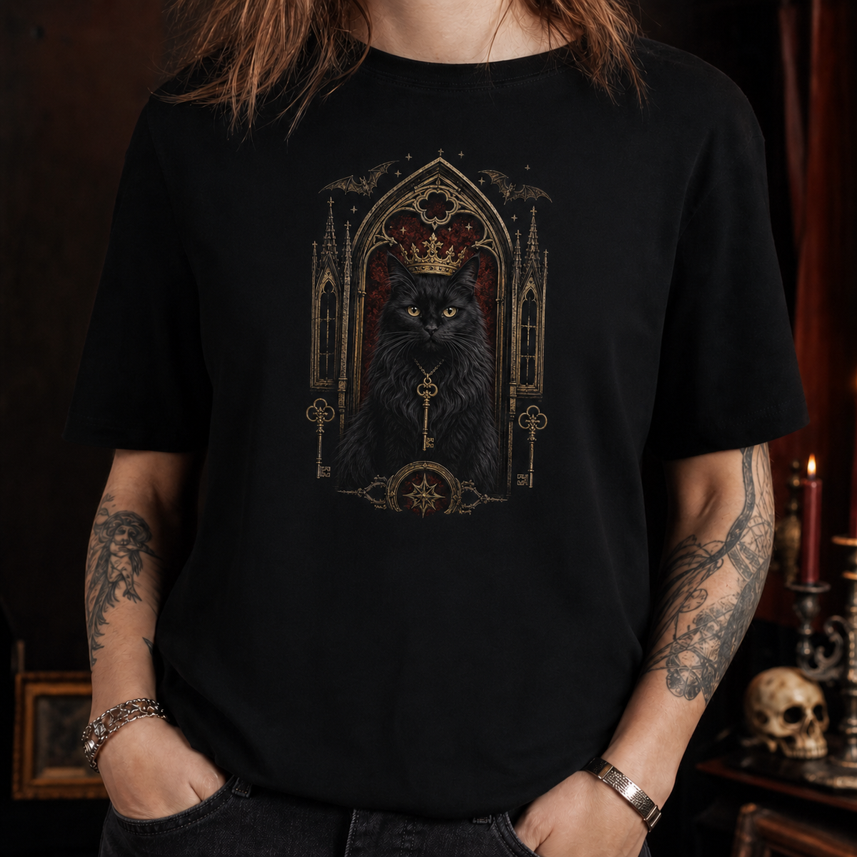 Custom Cat Gothic Cathedral Portrait T-Shirt