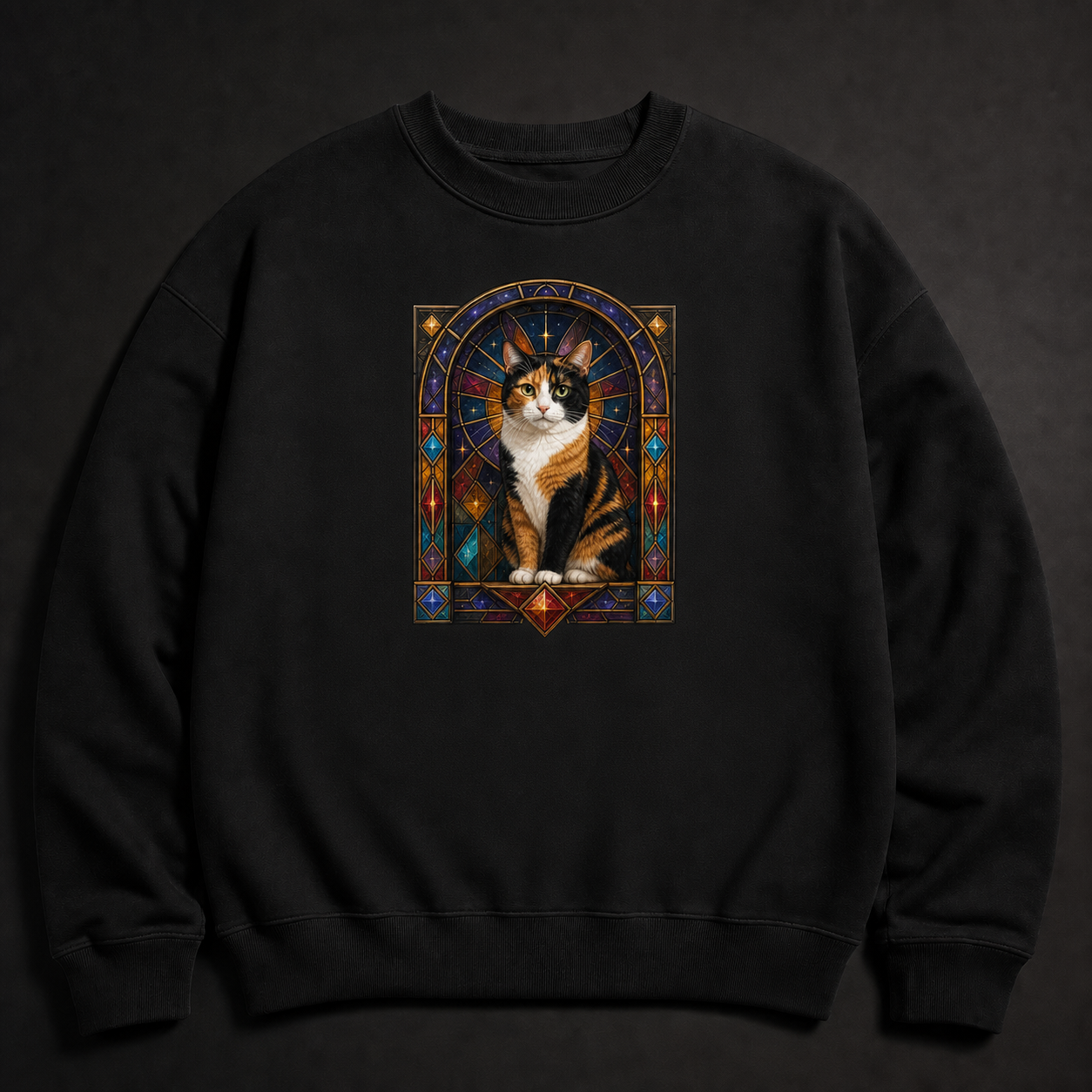 Custom Cat Stained Glass Portrait Sweatshirt example artwork