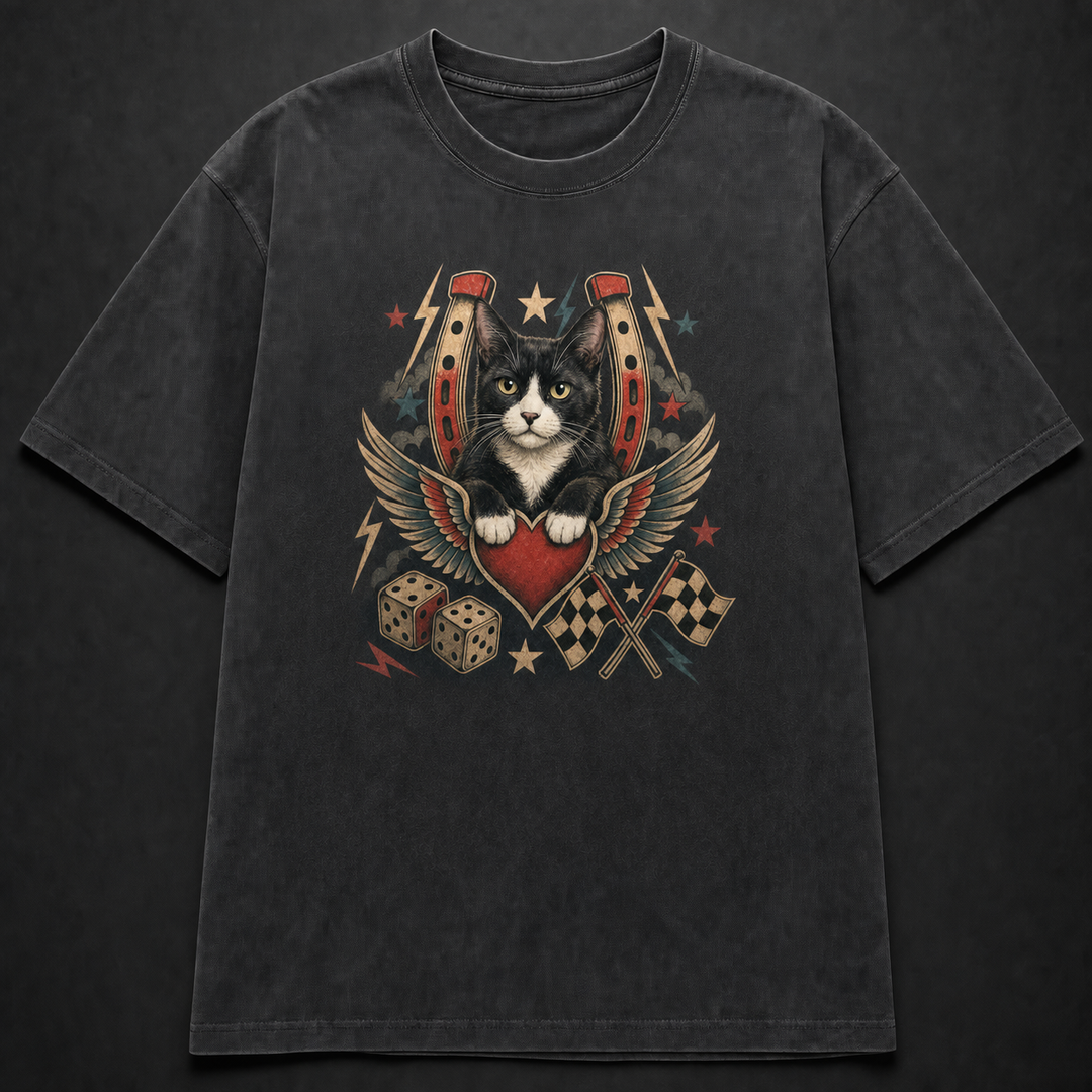 Custom Cat Vintage Tattoo Flash T-Shirt
