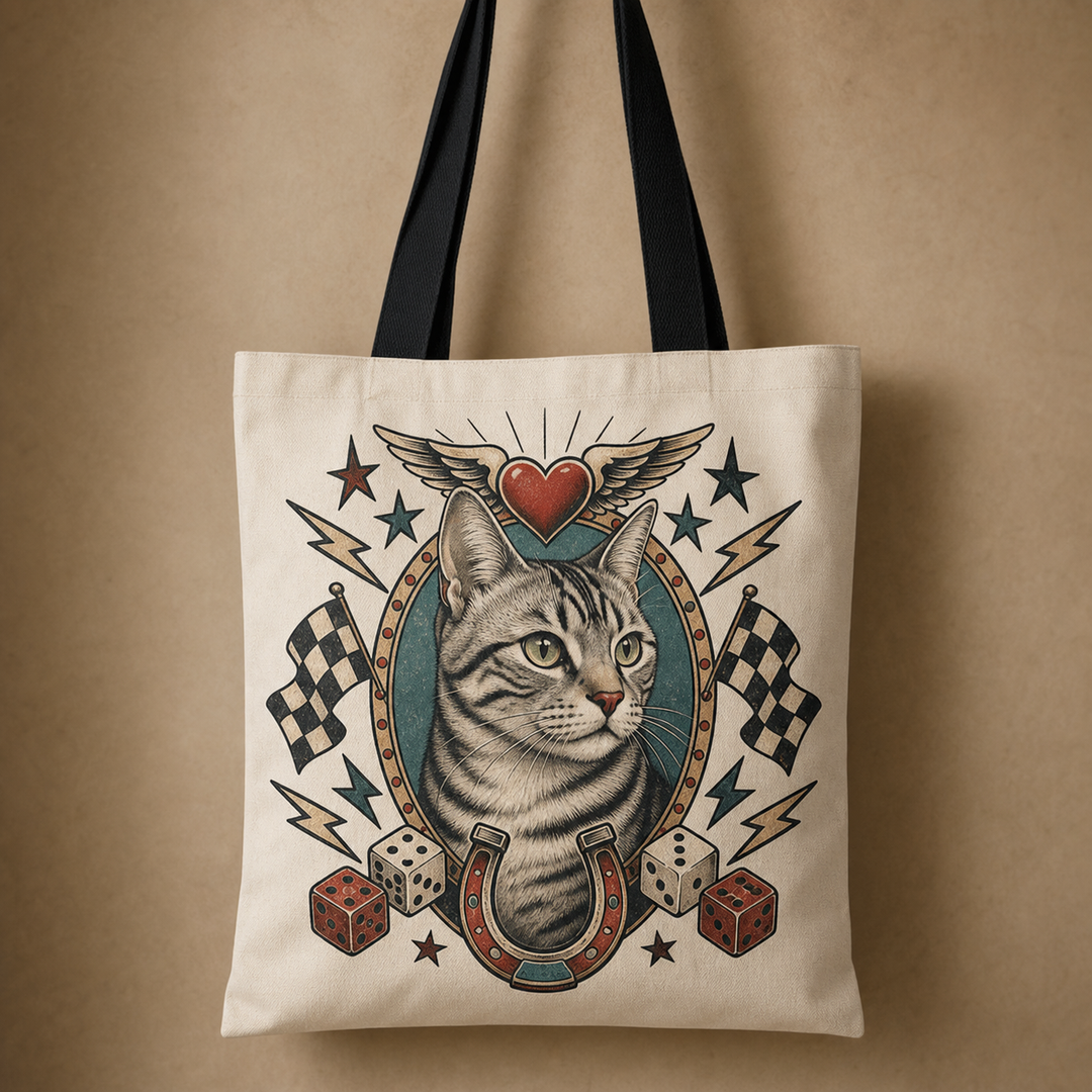 Custom Cat Vintage Tattoo Flash Tote Bag