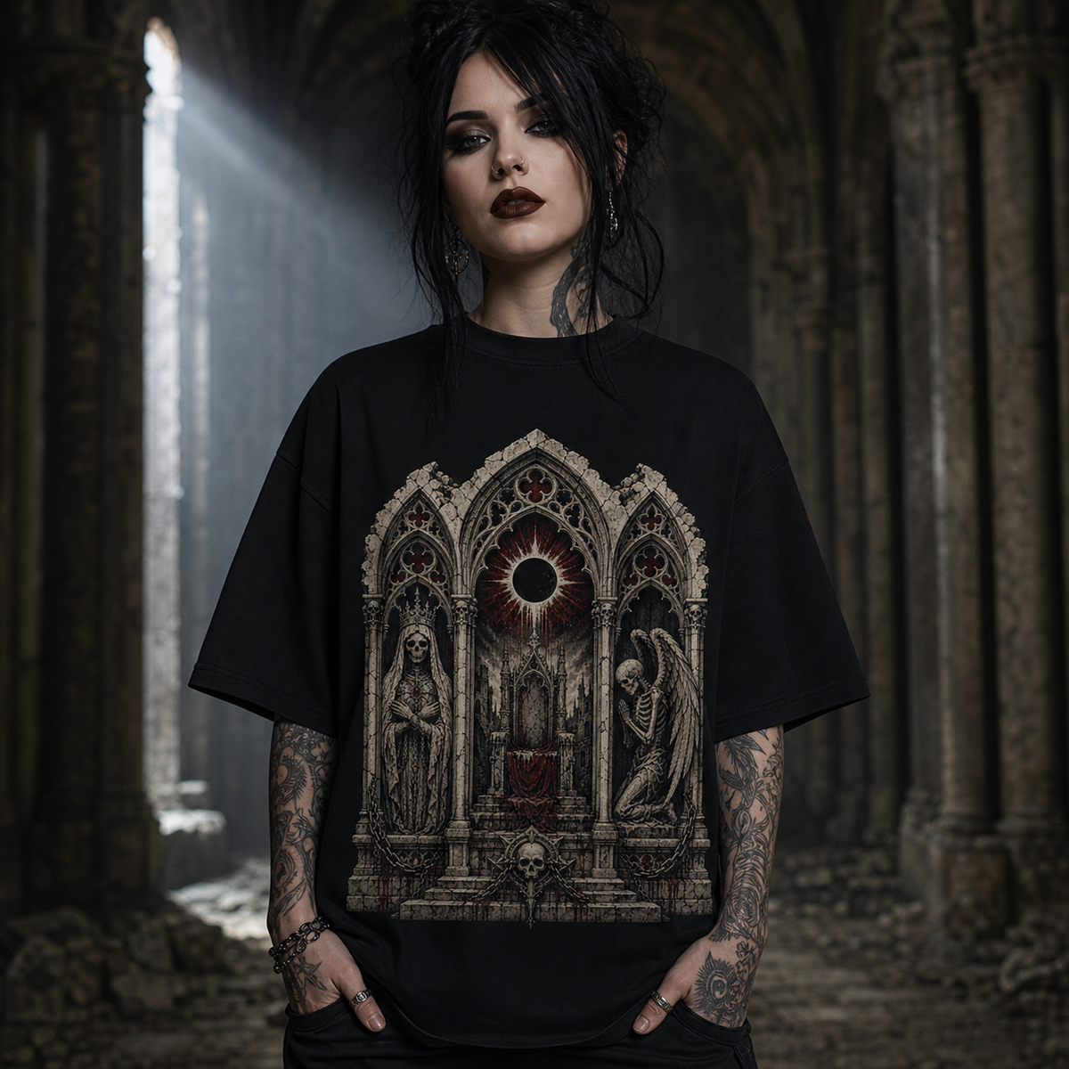 Cathedral Triptych Heavy Oversized Gothic Tee
