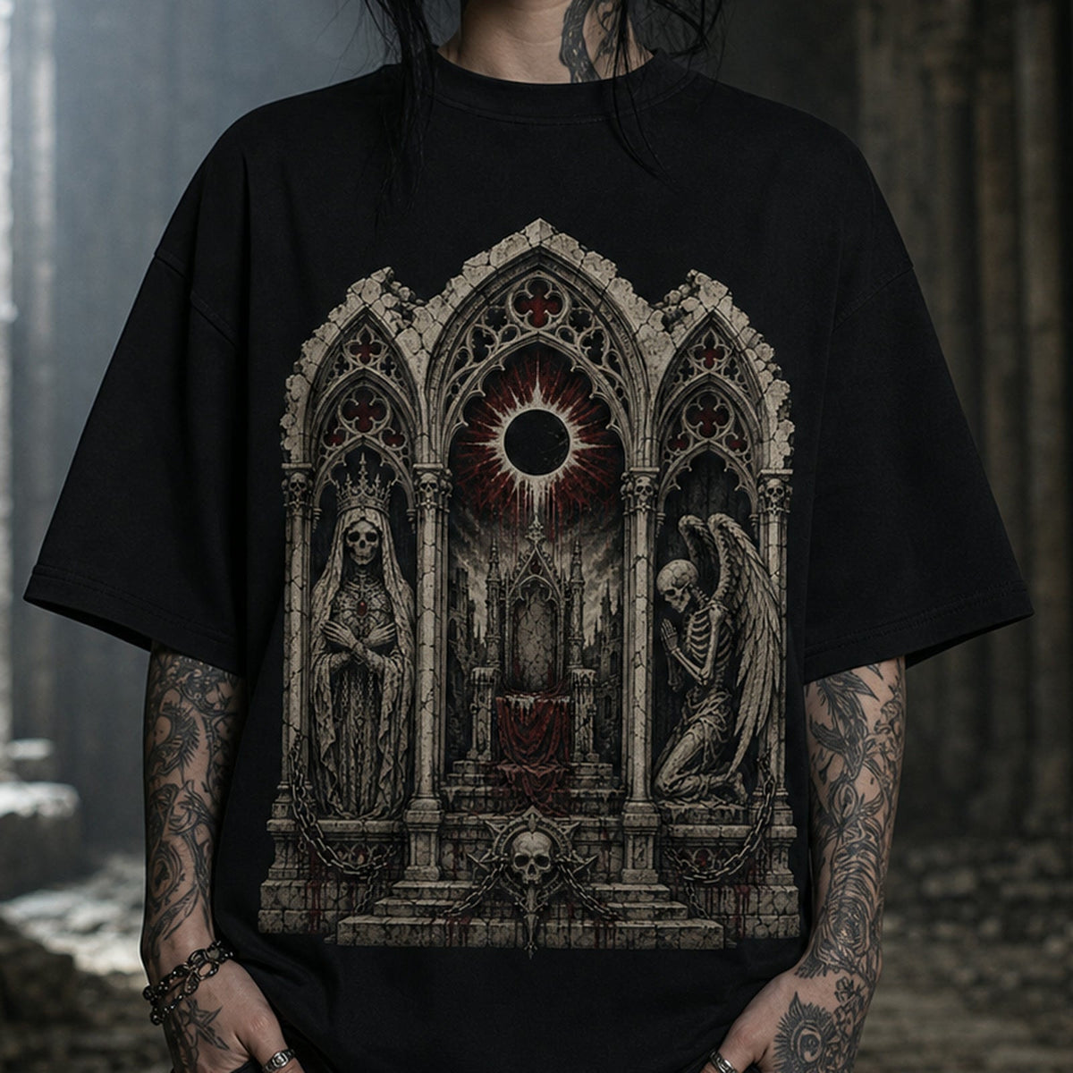 Cathedral Triptych Heavy Oversized Gothic Tee