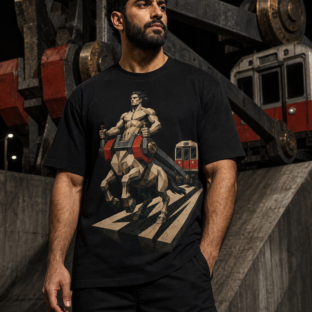Centaur Recovery Driver Brutalist Mythic Industrial Graphic Tee