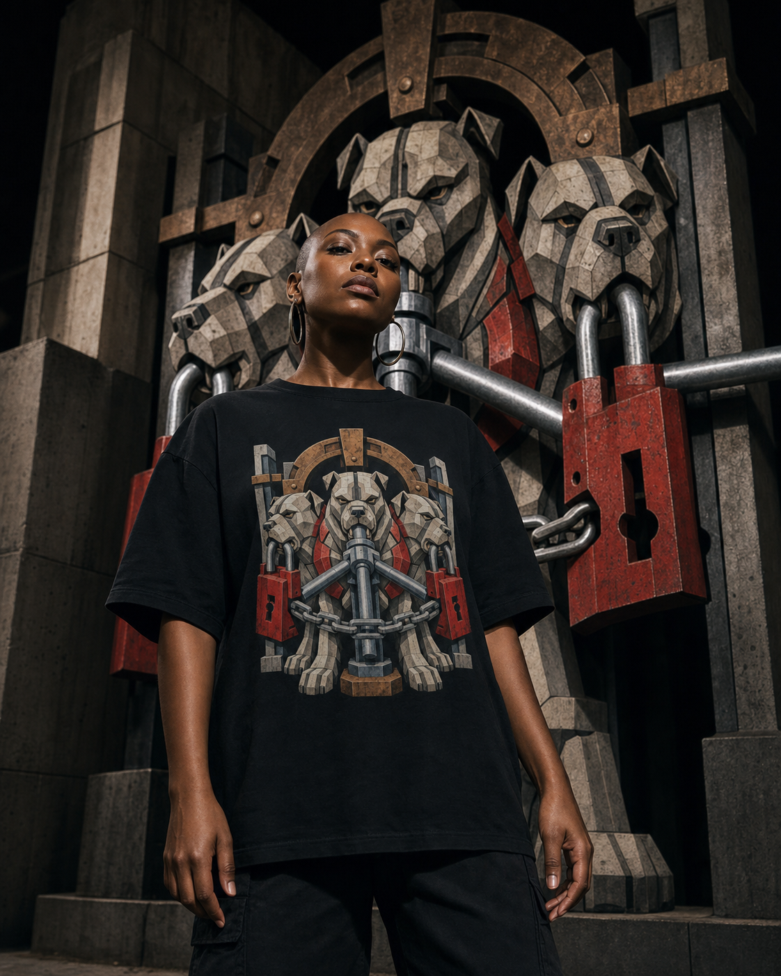 Cerberus Depot Guard worn on a Black tee in the Drop 7 - Mythic Night Shift campaign