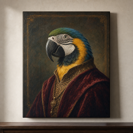 Custom bird regal oil portrait on a 16 by 20 inch gallery-wrap canvas
