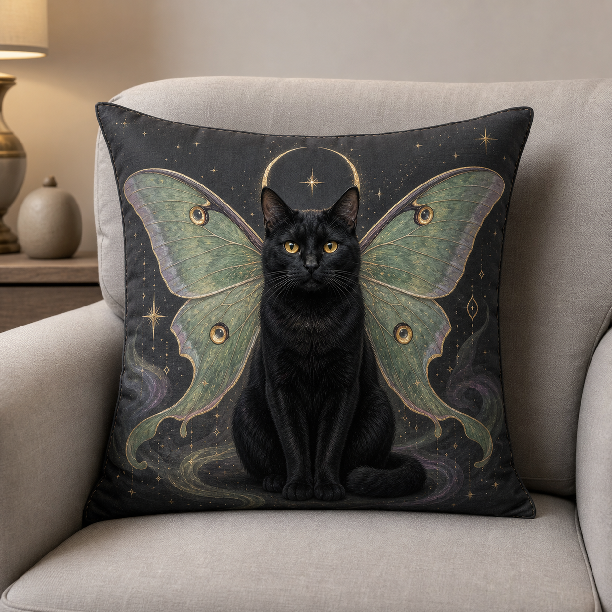 Custom Cat Mythic Familiar Square Pillow example artwork