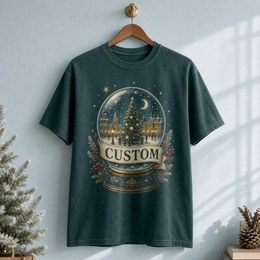 Custom Christmas Comfort Colors 1717 t-shirt with storybook snow globe artwork